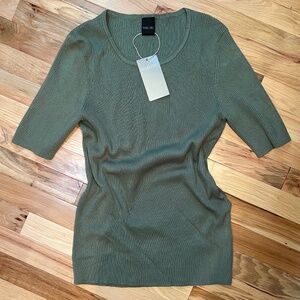 Madeline Green Ribbed Knit Short-Sleeve Shirt